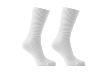 Pair of brand new, transparent ribbed crew socks made of soft, high-quality blend, showcasing uniform ribbed texture, standing upright on an immaculate, transparent surface with bright,