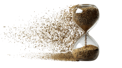 3D hourglass with falling sand, symbol of time passing, background isolated on a Transparent background, PNG file.