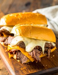 Delicious beef sandwiches with melted cheese