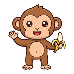Obraz premium Happy Cartoon Monkey with Banana