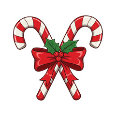 christmas Candy Canes and Holly with Red Bow