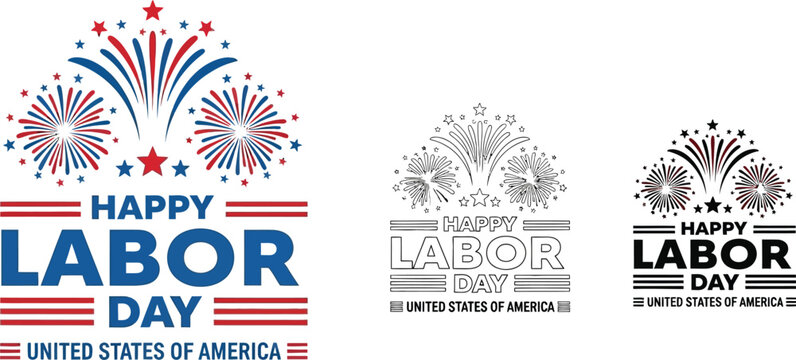 Happy labor day vector design with fireworks for usa holiday celebration graphic
