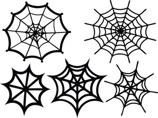 Spider Web Outline Set - Eerie Halloween Vector Collection. Creepy Cobweb Silhouettes - Scary Holiday Clipart Bundle