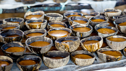Obraz premium The process of making brown sugar. Brown sugar is made from sugar cane.