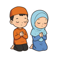 Fototapeta premium Muslim Children Praying Islamic Illustration for Ramadan and Eid