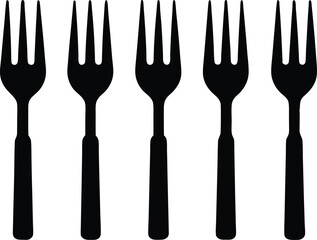 Steel Fork Silhouette Set Vector Collection. Set of Steel Fork silhouettes - Vector Illustrations on White