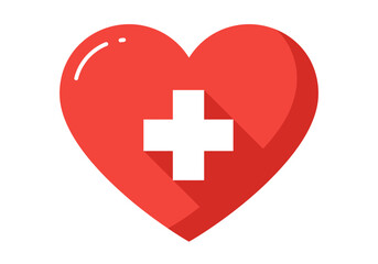 Obraz premium A stylized red heart shape with a white cross symbol, representing healthcare and well-being.