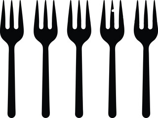 Steel Fork Silhouette Set Vector Collection. Set of Steel Fork silhouettes - Vector Illustrations on White