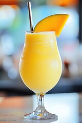 Refreshing mango smoothie with fresh slices on vibrant background
