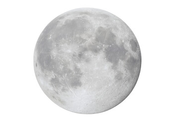 Naklejka premium Photorealistic full moon glowing against transparent backdrop, showcasing lunar surface details for astronomical and design applications