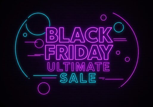 Vibrant neon black friday ultimate sale announcement with futuristic geometric accents - Powered by Adobe