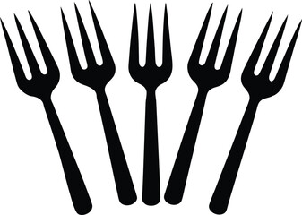 Steel Fork Silhouette Set – Sleek & Scalable Vector Art. Silhouette Cutlery Bundle – Fork, Knife & Spoon Outlines silhouette vector illustration