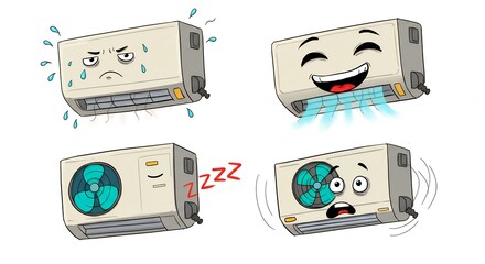 Cartoon air conditioner unit illustrations