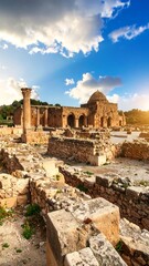 Fototapeta premium Ancient ruins, dramatic sunset