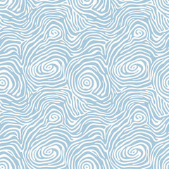 Vector seamless pattern with spiral waves. Abstract marine texture with concentric curves, ocean swirls. Elegant turquoise and white delicate background. Repeated design for textile, decor, print