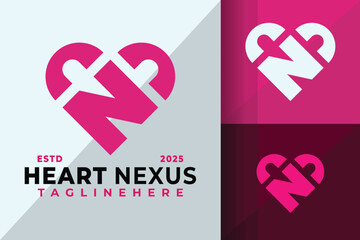 Letter N Heart Logo Icon Vector Design Illustration