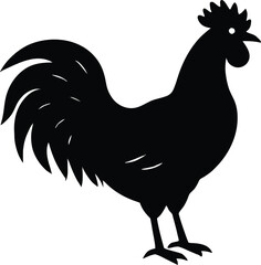 rooster standing  black silhouette vector,rooster icon