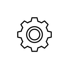 Obraz premium Outline gear icon for web and application interfaces. A symbol of settings, machinery, progress, and technical support.