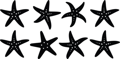 set of starfish black silhouette  vector,sea fish icon set