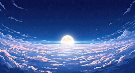 Obraz premium Dreamy Moonlit Sky Landscape with Clouds