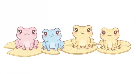 Obraz premium Cute cartoon frogs on lily pads