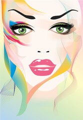 composition, with woman's head and colorful streaks