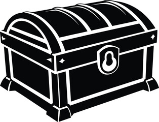 wooden treasure chest  black silhouette vector,Classic treasure chest icon illustration