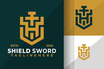 Letter H Shield Sword Logo Icon Vector Design Illustration