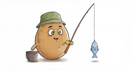 Potato fishing cartoon illustration