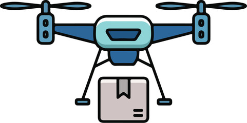 Drone Delivering Package Illustration. Modern Quadcopter for Logistics and Shipping Technology. Aerial Parcel Delivery Concept.