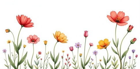 Delicate wildflowers, single line drawing, isolated on white , aesthetic, simple