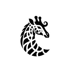 A giraffe head with intricate patterns isolated on white background