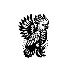 A cockatoo with its crest raised isolated on white background