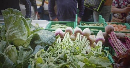 People buying organic vegetables at Lavradores Market in Madeira, surrounded by fresh local produce - Powered by Adobe