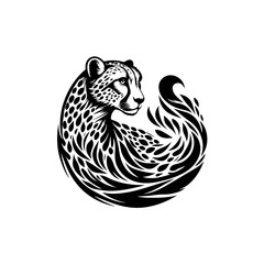 A cheetah portrait isolated on white background in black and white