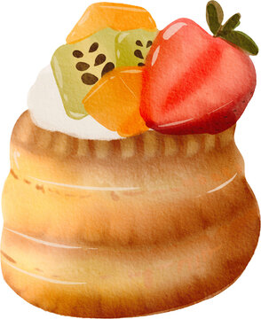 Watercolor Illustration of Tropical Fruit Tart Pastry