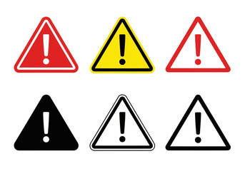Vector illustration of set of warning signs with exclamation marks