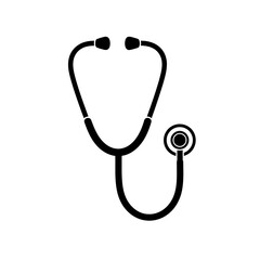 Vector illustration of black stethoscope icon isolated on white background