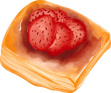 watercolor Illustration of Strawberry Pastry