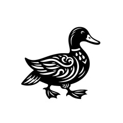 Obraz premium A decorative duck illustration in black and white isolated on white background