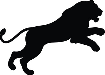 Lion silhouette jumping vector, a lion vector art design.  silhouette lion jumping in the savannah on white background
