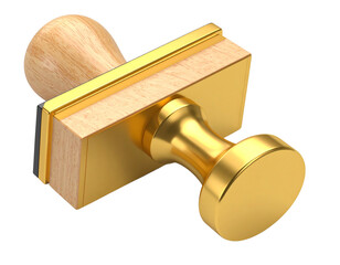 A - Close-Up of Golden Embossing Stamp Lying on Its Side, Blank Faceplate with Rich Wood Handle and Metallic Texture