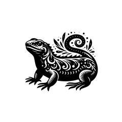 Obraz premium An ornate lizard is isolated on white background in black and white