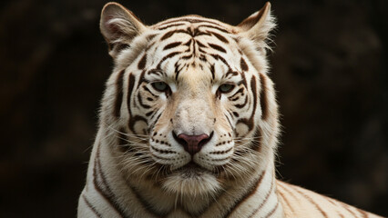 close up of a majestic white tiger looking at the camera