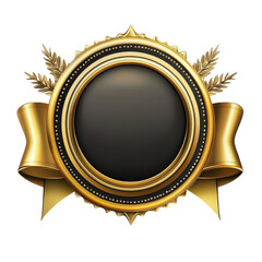 Elegant gold award badge design with a blank center for personalization and decorative elements on transparent background