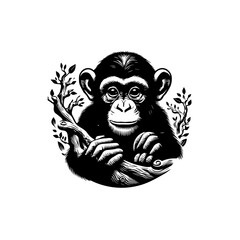 Obraz premium A thoughtful chimpanzee portrait, isolated on white background