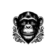Obraz premium A chimpanzee head with ornate details isolated on white background