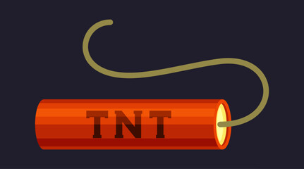 TNT. dynamite box, red detonators stick burning cable, fuse cartridge belt. vector cartoon item.