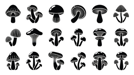 Diverse Mushroom Collection Vector Illustration Black and White Fungi Graphic Resource for Nature and Food Enthusiasts