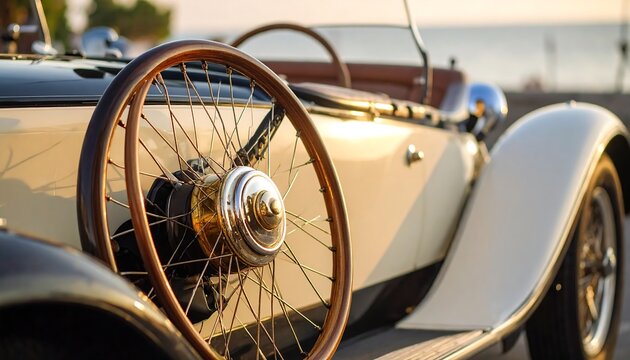 Vintage elegance: A close-up of a classic car's wheel showcases timeless luxury and craftsmanship - Powered by Adobe